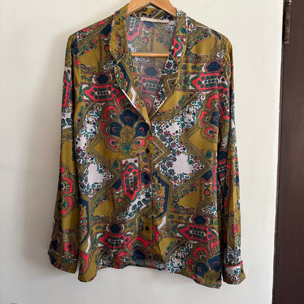 NOVELLA ROYALE | Rust Paisley Dee Dee Blouse Pajama Style Top | Large